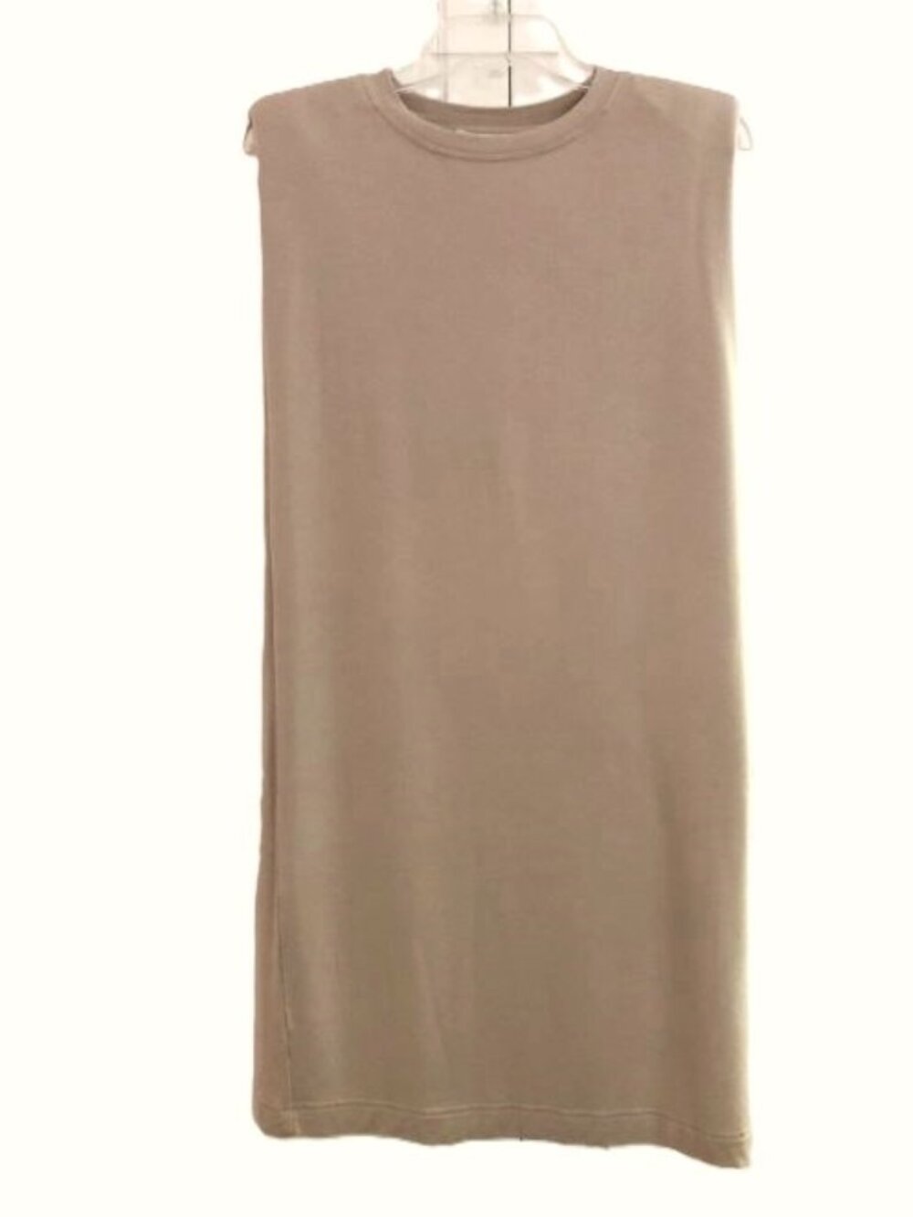 Rachel Zoe Sleeveless Jersey Shift Dress with Shoulder Pads Color: Tan Size: XS